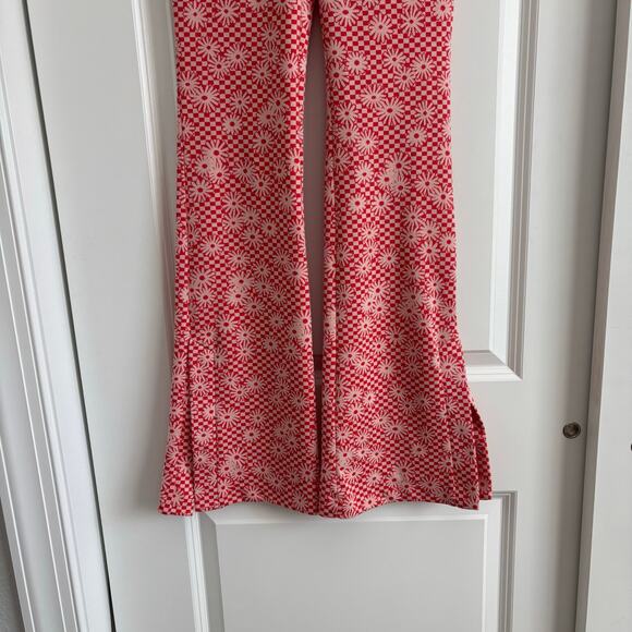 Zara Women’s Orange Daisy Print Flare Pant Sz S Split Hem Retro 70s Boho - Picture 7 of 13